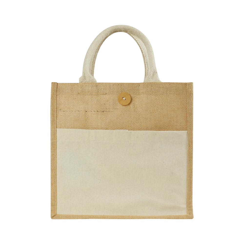 Jute Bag with Front Cotton Pocket and Button JSB 16 Blank
