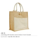 Jute Bag with Front Cotton Pocket and Button JSB 16 Details