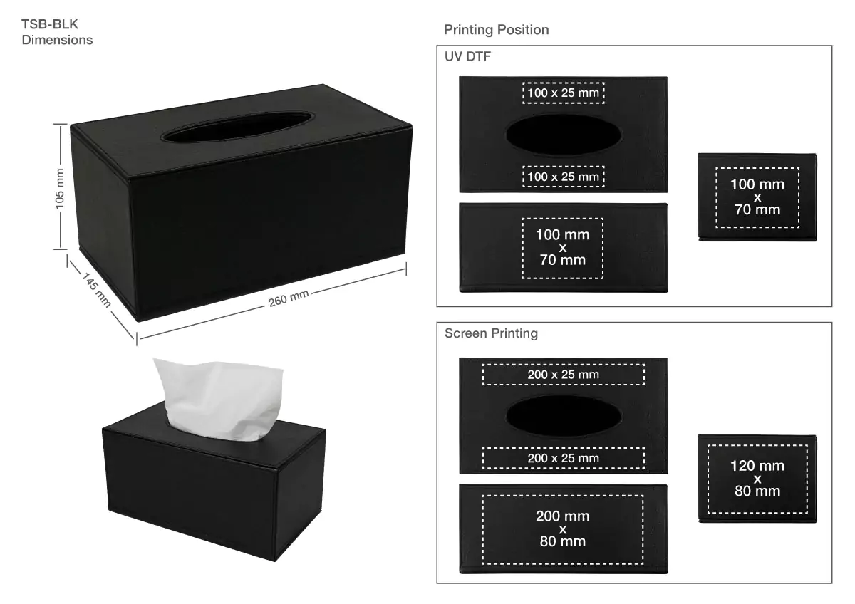 Tissue Box TSB BLK Printing Details