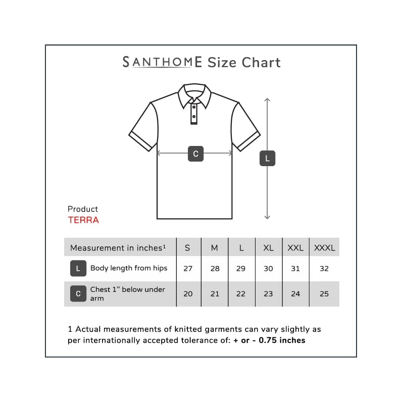 recycled polo shirt pw size chart